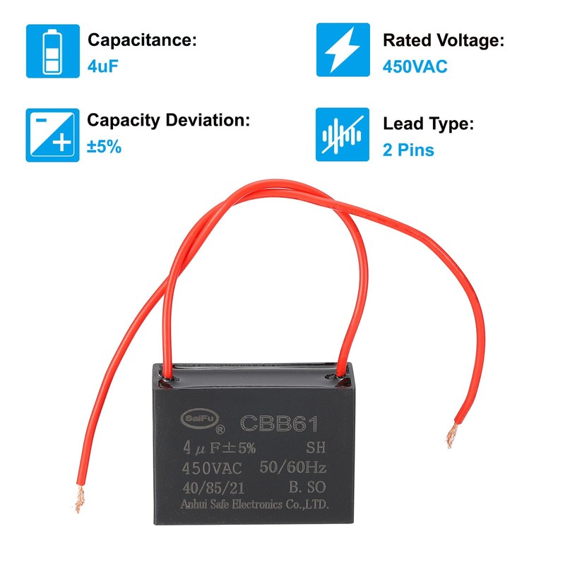 PATIKIL 4uF 450 V CBB61 Capacitor, 2Pcs Ceiling Fan Capacitor