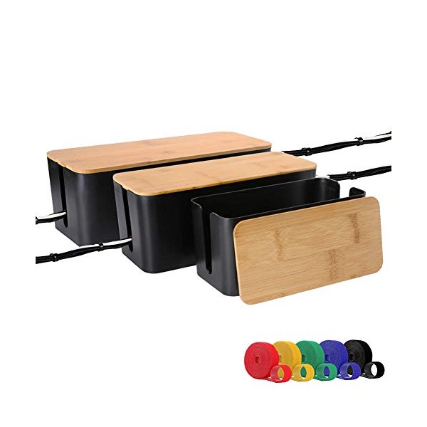 Cable Management Organizer Box, Large Storage Bamboo Lid Wires Concealer