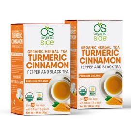 OS Organic Side - 2Pack Organic Turmeric, Cinnamon, and Black Pepper Tea - 40 tea bags (2 boxes, each with 20 tea bags) - USDA