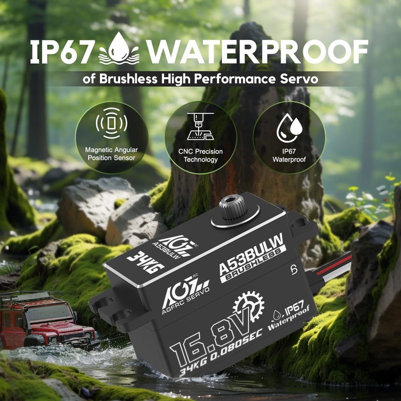 AGFRC 34KG Waterproof Low-Profile RC-Steering-Servo - 16.8V Direct Power High