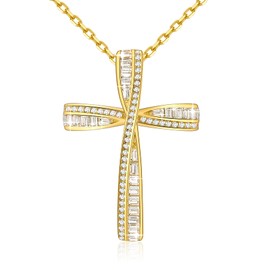 OKISIL Cross Necklace for Women, 925 Sterling Silver 18K Gold Plated Cross Necklaces for Women, Cross Pendant with 5A Cubic Zirconia Diamond, Birthday Christmas Jewelry Gifts for Women Her Wife (Gold color)