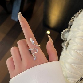 Silver Rings for Women 925 Adjustable Snake Brilliant Cubic Zirconia Rings Women & Men Engagement Ring Silver Ring Women's Gothic Retro Party Ring for Women Men Snake Jewellery with Gift Box