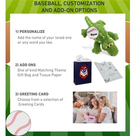 DolliBu Green Alligator Stuffed Animal with Baseball Plush - Soft and Huggable Plush, Great Gifts for Kids Who Love Baseball, Cute Wild Animal Plush with Plush Baseball Toy for Kids, Adults - 14 Inch