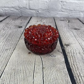 Bohemia Glass Trinket Box Dish Jewelry Clear Red Sunflower Czechoslovakia VTG