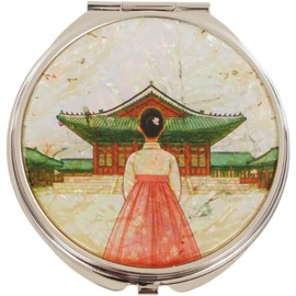 February Mountain Korean Heritage Mother-of-Pearl Compact Mirror – Artisan Dual Magnification Beauty Mirror Gift for Women