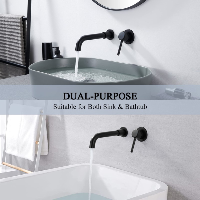 YardMonet Wall Mount Bathroom Faucet Matte Black, Single Handle Wall