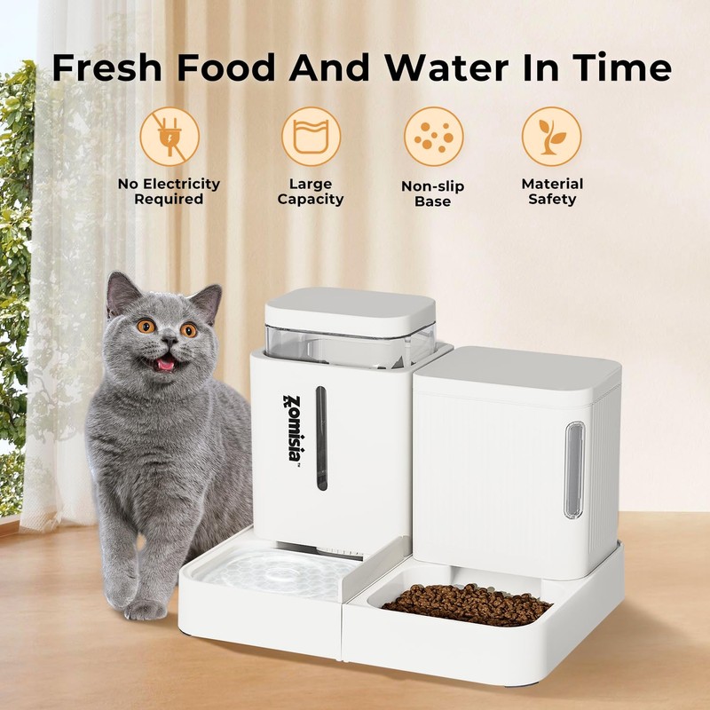 ZOMISIA Gravity Cat Feeder and Water Dispenser, 2 in 1