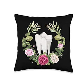 Floral Tooth Dentist Dental Technician Medical Mouth Teeth Throw Pillow