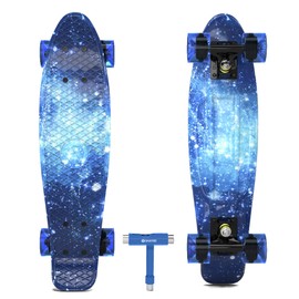 Skatro Mini Cruiser Skateboard. 22x6inch Retro Style Plastic Board Comes Complete