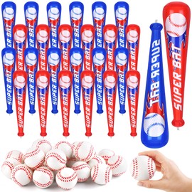 Fovths 24 Sets Inflatable Baseball Bats and Mini Foam Baseball Sports Stress Ball Sports Party Prizes for Birthday Party Supplies Sport Theme Toy