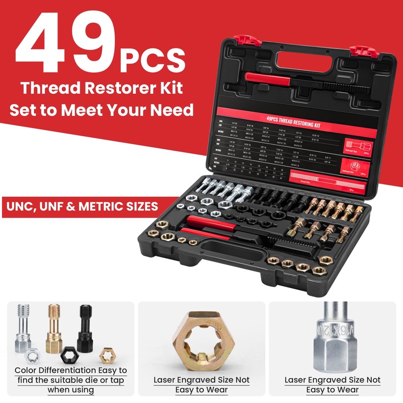 MAHOOMMAKH 49PCS Thread Chaser Set, Thread Repair Chaser Kit with