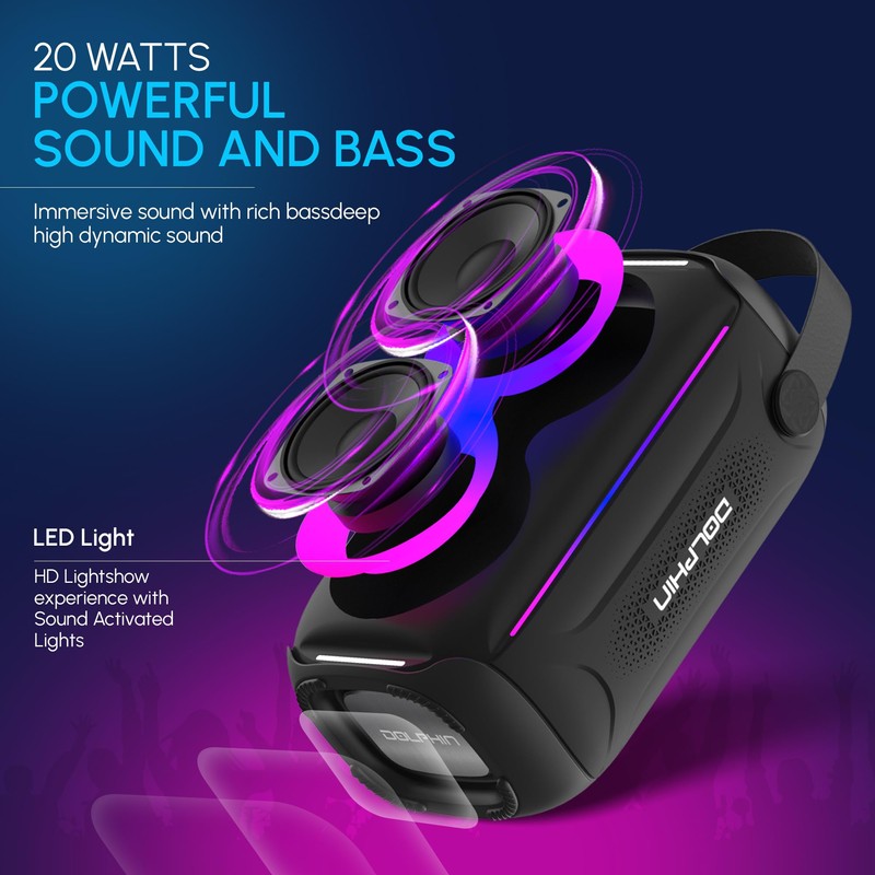 Dolphin New! Waterproof Portable Party Speaker S20: Compact Design, HD