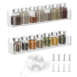 Adhesive Acrylic Double-Sided Tape Spice Rack Organizer Wall Mount for Kitchen Cabinets & Pantry Doors (2-Pack)color: Clear