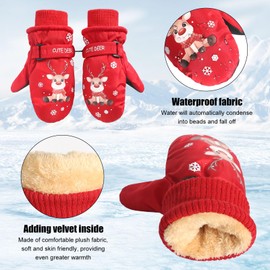 Children's Mittens, Children's Waterproof Warm Fleece Christmas Children's Thermal Gloves for 1-9 Years, Winter Gloves, Children's Snow Gloves, Children's Ski Gloves (Red, S (1-4 Years))