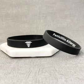 Butler & Grace Penicillin Allergy Silikon Medizinische Armband Mit Versteckte Nachricht. Notfall Armband fur Herren Damen Schwarz Weiss 8 zoll 202 mm (1 Band Only-Black)