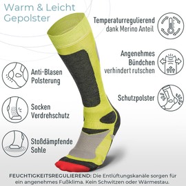 Piarini 2 pairs of unisex ski socks for men, women and children for winter sports snowboard breathable socks knee socks thermal socks function socks outdoor socks made from Merino wool. - Green