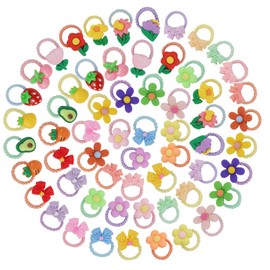 Ondder 60 Pcs Cute Hair Ties for Gilrs Flower Hair Ties Bow Hair Ties Fruit Hair Ties Colorful Ponytail Holders Cute Hair Bands Hair Accessories for Women Girls