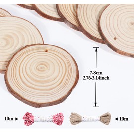 Timburst Wooden Discs, 36 Pieces, 7-8 cm Tree Slices, Pre-Drilled Holes, Wooden Plate, Round, Wooden Discs for Crafts, 20 m Ropes for Table Decoration, Decoration, Wedding, Centrepiece, Christmas