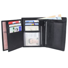 Frentree® Men's Leather Wallet with RFID Protection, 11 Card Slots, Portrait Format, Black, black, Portrait