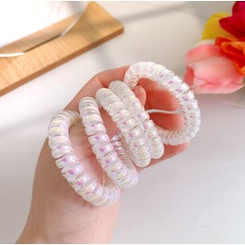 18 Pcs Spiral Hair Bonds,BetterJonny Phone Cord Hair Elastic Spring Hair Elastic Coil Hair Tie Ponytail Hair Ornaments Hair Accessories for Women Girls (Shiny Mermaid Color)