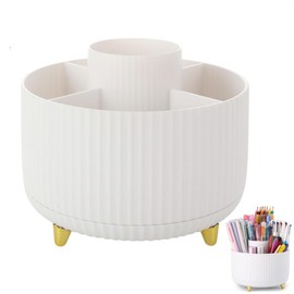 5 Slots 360° Degree Rotating Pen Holder,Rotating Desk Pencil Pen Holder Large Capacity Makeup Brush Holder,Desk Simple Modern Multifunctional Organizer, Pen Cup for Home School Office(White)