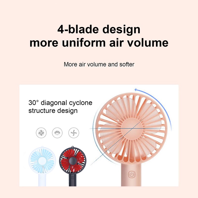 Handheld Electric Fan 4‑Blade 3‑Speed Adjustable USB Rechargeable Cooling Tool