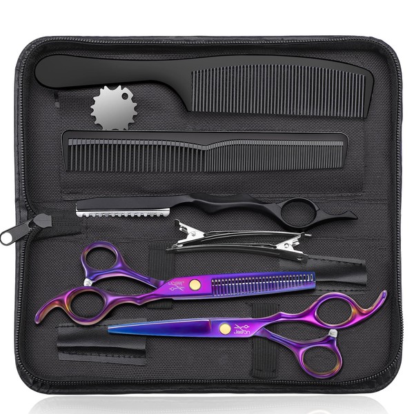 JASON Hairdressing Scissors Professional Hair Cutting Scissors & Thinning Scissors 6.5 Inch Hair Scissors Hairdressing Scissors for Hairdressers / Beginners Purple