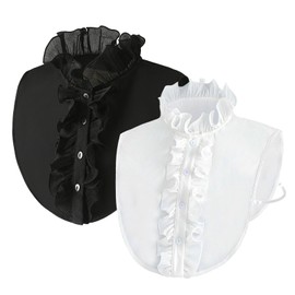 WENLOOY Chiffon Fake Collar Detachable Blouse Dickey Collar Half Shirts Faux False Collar for Women & Girls Favors (Cute Ruffles, One Size)