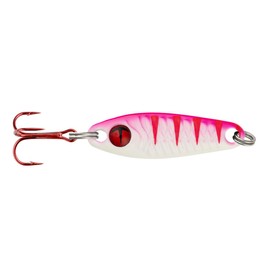 Northland Tackle Tungsten Buck-Shot Rattle Spoon, Fast-Sinking Ice Fishing Spoon with Loud Brass Rattle, UV Pink Tiger, 1/4 Oz