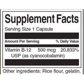 Vitamina B12 Premium 500 Mcg 30 Capsulas Eg B12