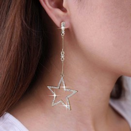 TseenYi Boho Crystal Star Stud Earrings, CZ Star Earrings, Gold Hollow Star Dangle Earrings, Vintage Rhinestone Star Earrings, Long Star Stud Earrings, Jewelry for Women and Girls, Zinc