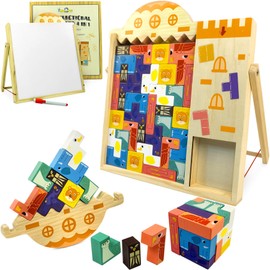 MINIARTIS Wooden Blocks Puzzle 35 Pcs Tetra Tower Balance Stacking Board Game, Tangram Jigsaw Montessori Toys Team Building Blocks Family Games for Kids & Adults