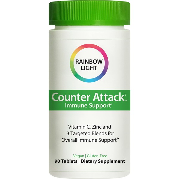Rainbow Light Immune Support, Vitamin C & Zinc, Counter Attack, Gluten Free, Vegan, Sugar-Free, 3 Targeted Blends For Overall Immune Support, 90 Tablets