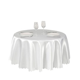 Counfeisly 1 Pack 60 Inch Off White Round Tablecloth, Silky Satin Tablecloth Overlay Smooth Fabric Table Cover, Table Decoration for Wedding Party Banquet Events