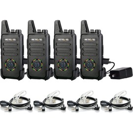 Retevis RT22S 2 Way Radios Rechargeable Walkie Talkies with Headset Long Range Channel Display Lock Emergency Alarm Signal Prompt VOX, Two Way Radios for Family Event Skiing Gift Stores (4 Pack)