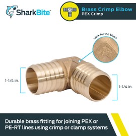 SharkBite 1-1/4 Inch Crimp 90 Degree Elbow, Brass Plumbing Fitting, PEX Pipe, PE-RT, UC0235