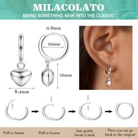 MILACOLATO Silver Hoop Earrings for Women Girls Bee Dangle Dangly Hoop Hypoallergenic Drop Huggie Small Tiny Star Heart Sleeper Cute Earrings Earings for Women
