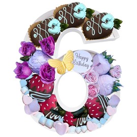 QRQR Paper Mache Cardboard Number Fillable Cutout Candy Tray Sweet Chocolate Jelly Beans Birthday Party Treat Box (6or9)