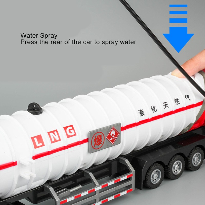 Alloy Gas Tanker Truck Model Water Spray High Simulation Detachable
