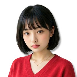 Short Bob Wig, Black Hair, Natural, Bangs, Small Face, Full Wig, Women's, Heat Resistant, Cosplay, Lolita, Fashionable, Senue