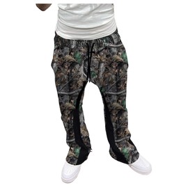 GORGLITTER Men's Camo Sweatpants Drawstring Waist Patchwork Stacked Flared Joggers Camo X-Large