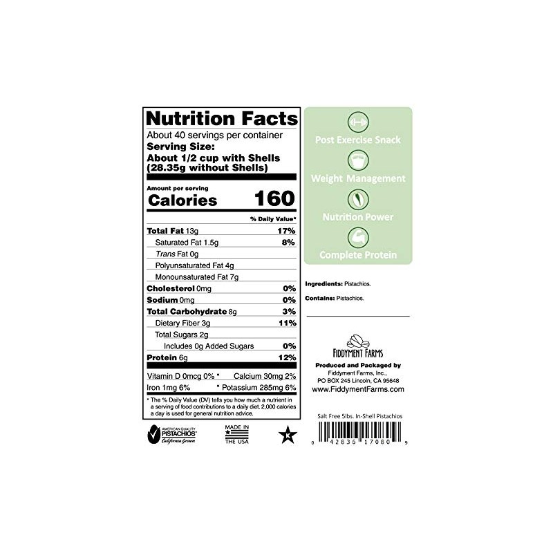 Pistachios, In-Shell Salt Free, 5 Pound