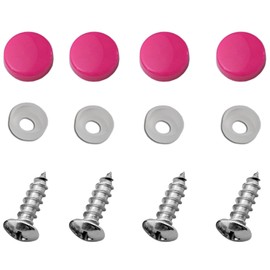 Stainless Steel License Plate Frame Self-Tapping Screws Fasteners ((4X) M5x16, Self-Tapping Screws + Hot Pink Screw Covers)
