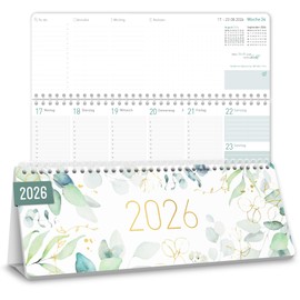 Häfft® Wochen-Tischkalender 2026 quer zum Aufstellen, 1 Woche 2 Seiten, Schreibtisch-Kalender mit Aufsteller "Blattgold" 29,7 x 11,6 cm - nachhaltig & klimafreundlich
