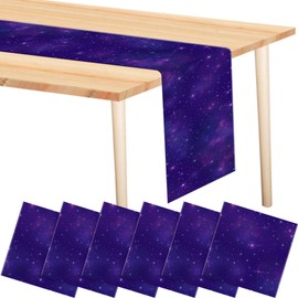 Mindsoft 6 Pieces Space Table Runner 14 x 108 Inches Cosmos Galaxy Table Runner Disposable Plastic Star Table Runner for Wedding Birthday Party Decorations Dining Room Kitchen Decor Supplies (Purple)