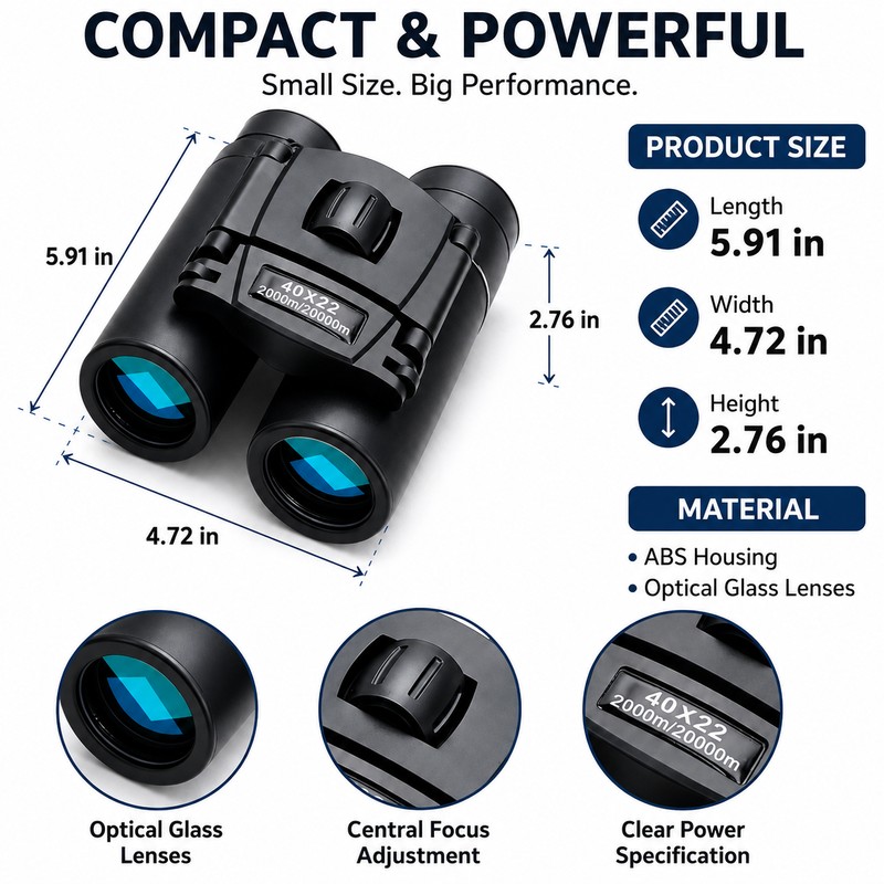 40x22 Binoculars for Outdoor Travel - HD Compact Mini Telescope