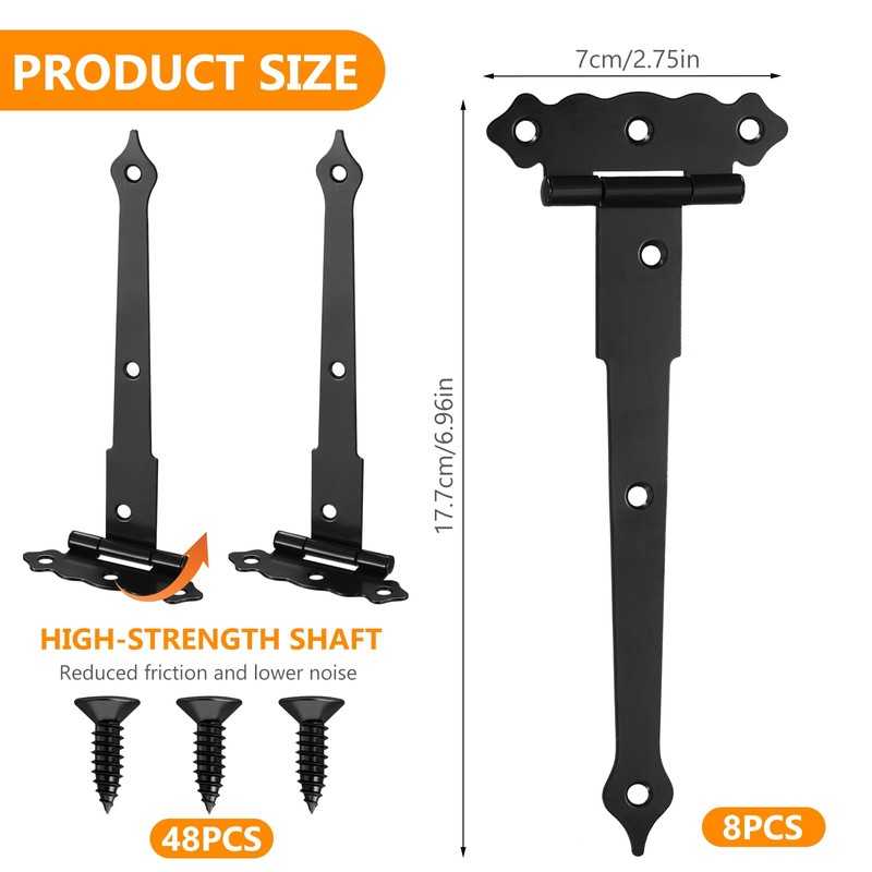 8 PCS T-Strap Hinges, Heavy Duty Gate Hinges, Metal Tee