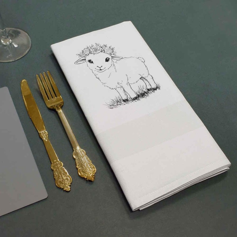 'Cute Lamb with Floral Crown' Cotton Napkin/Dinner Cloth (NK00042111)