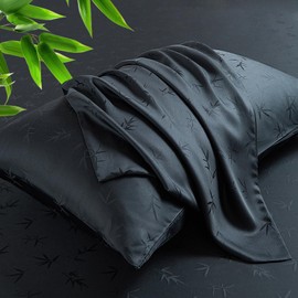 HCORA Jacquard Viscose Derived from Bamboo Pillow Cases King Size Set of 2-600 Thread Count - Breathable & Cooling Pillowcases for Hot Sleepers & Night Sweats, Envelope Closure (Black)