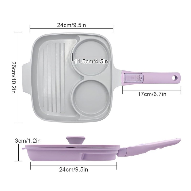 RANX INGST 10 Inch Grill Pan with Lid, 3 Section